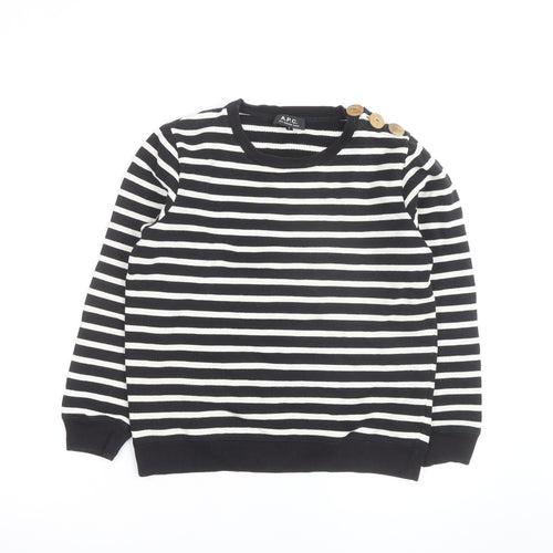 A.P.C. Men's Black Striped Crew Neck Cotton Sweatshirt S