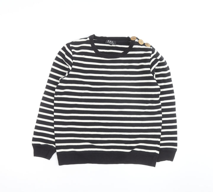 A.P.C. Men's Black Striped Crew Neck Cotton Sweatshirt S