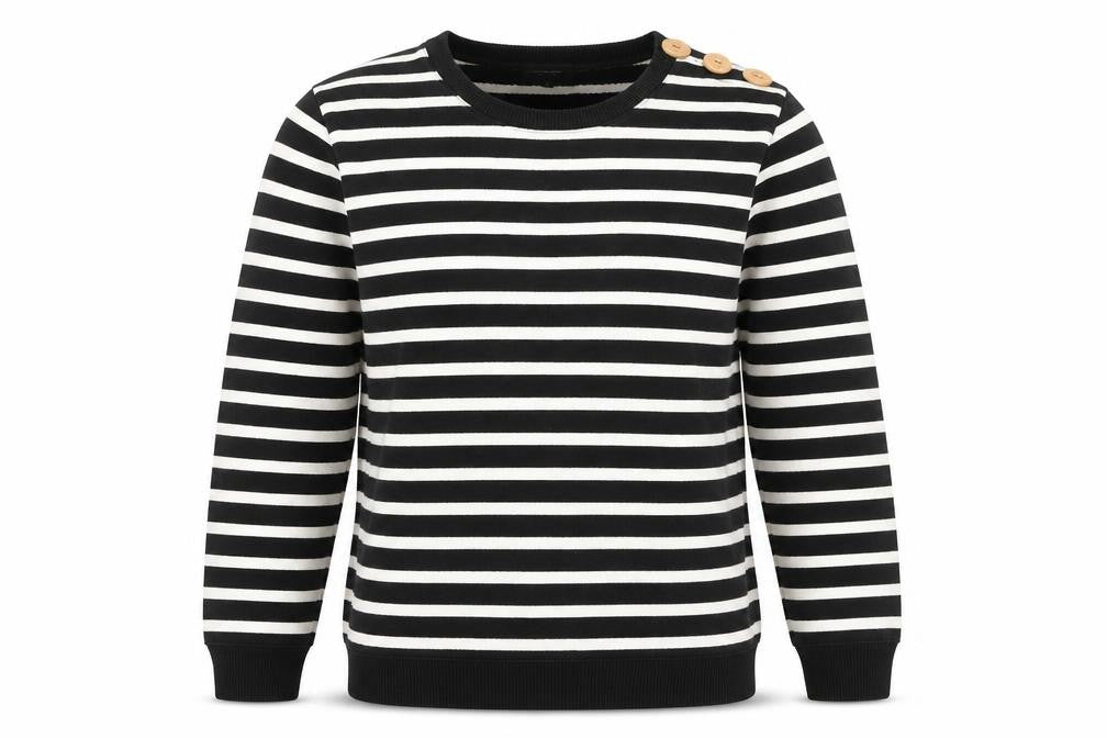 Front view of A.P.C. Men's Black Striped Crew Neck Cotton Sweatshirt S