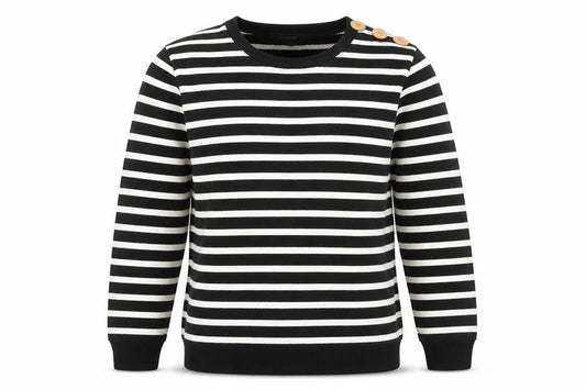 Front view of A.P.C. Men's Black Striped Crew Neck Cotton Sweatshirt S