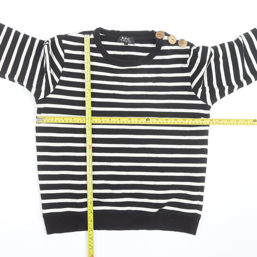 A.P.C. Men's Black Striped Crew Neck Cotton Sweatshirt S