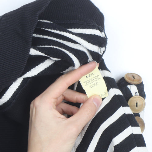 A.P.C. Men's Black Striped Crew Neck Cotton Sweatshirt S