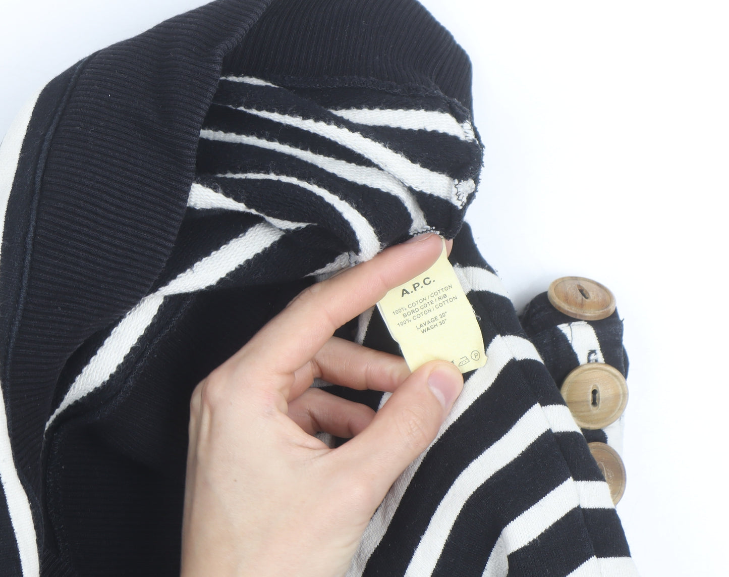 A.P.C. Men's Black Striped Crew Neck Cotton Sweatshirt S