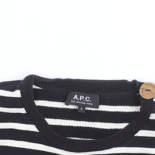 A.P.C. Men's Black Striped Crew Neck Cotton Sweatshirt S