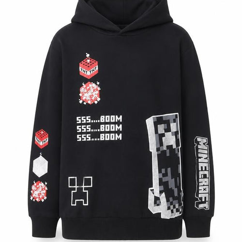 Minecraft Boys Black Pullover Hoodie 10-11 Years Creeper TNT Print