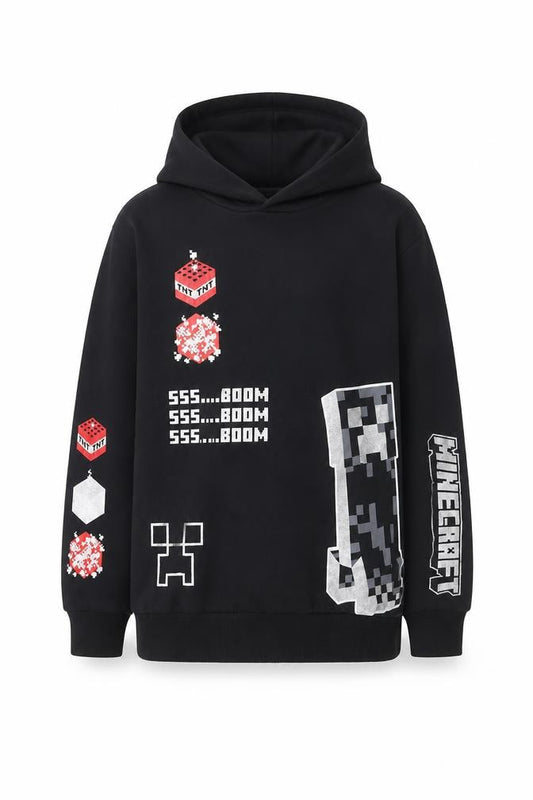 Minecraft Boys Black Pullover Hoodie 10-11 Years Creeper TNT Print