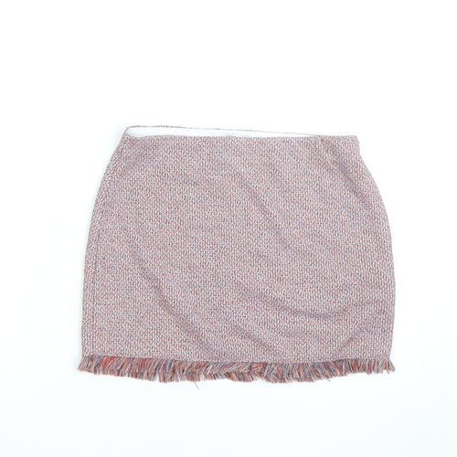 Zara Women Multicoloured Tweed Fringe Mini Skirt Size S