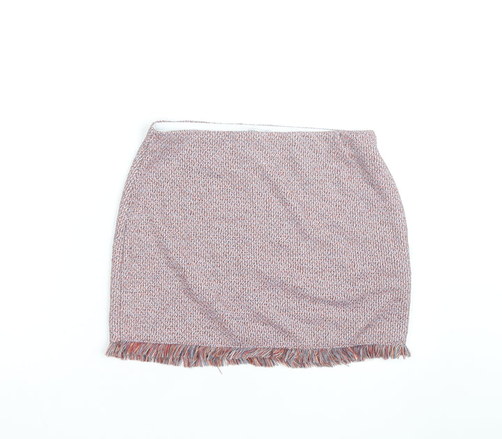Zara Women Multicoloured Tweed Fringe Mini Skirt Size S