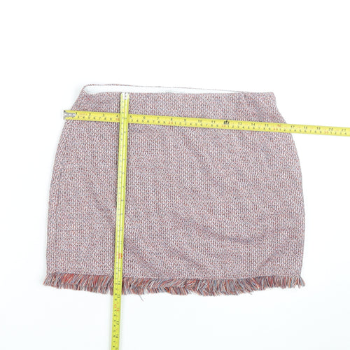 Zara Women Multicoloured Tweed Fringe Mini Skirt Size S