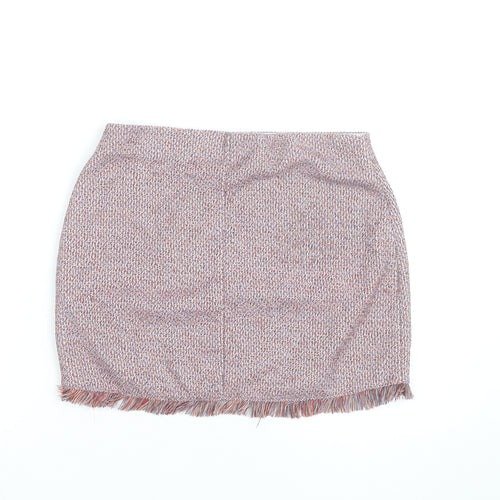 Zara Women Multicoloured Tweed Fringe Mini Skirt Size S