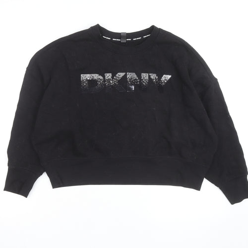 DKNY Sport Women's Black Sequin Logo Pullover Sweatshirt Size M