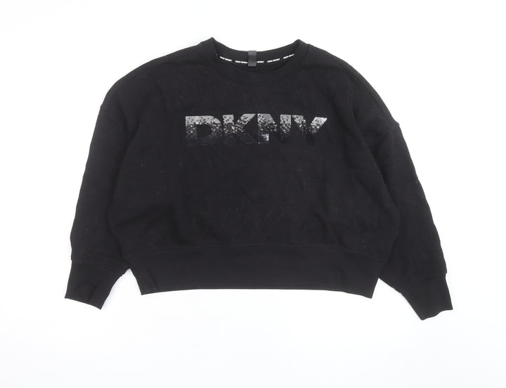 DKNY Sport Women's Black Sequin Logo Pullover Sweatshirt Size M