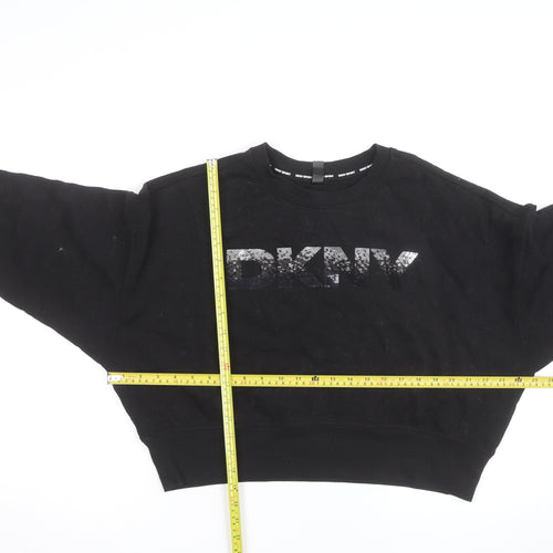 DKNY Sport Women's Black Sequin Logo Pullover Sweatshirt Size M