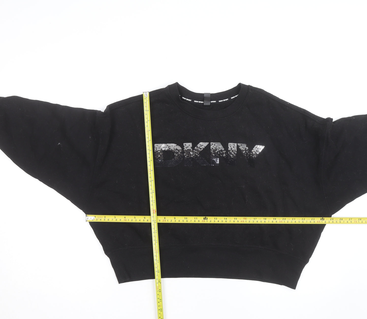 DKNY Sport Women's Black Sequin Logo Pullover Sweatshirt Size M