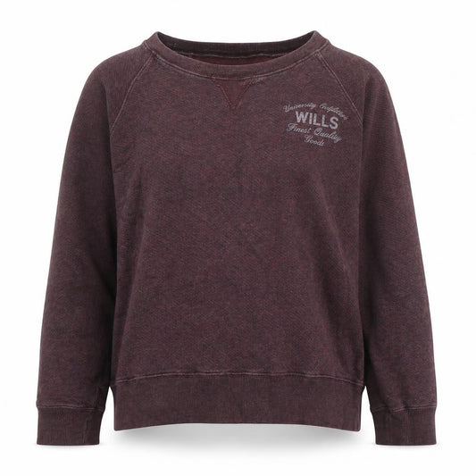 Front view of Jack Wills women’s burgundy crew neck sweatshirt uk 10 cotton blend