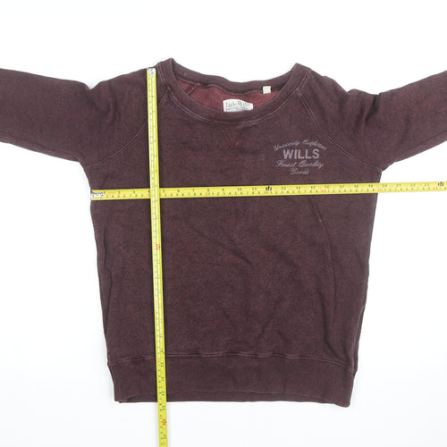 Jack Wills Womens Burgundy Crew Neck Sweatshirt UK 10 Cotton Blend