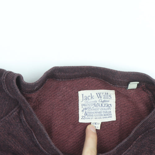Jack Wills Womens Burgundy Crew Neck Sweatshirt UK 10 Cotton Blend
