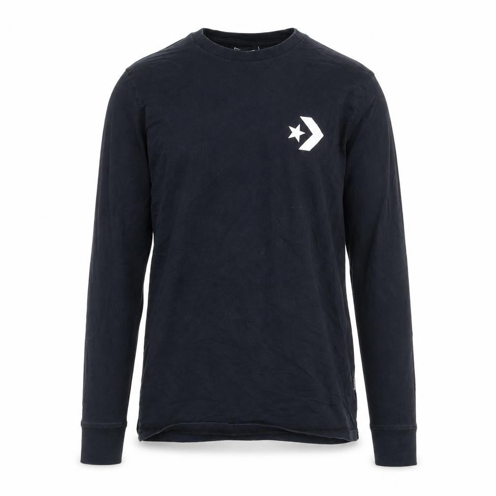Front view of Converse Men's Black Classic Fit Long Sleeve Graphic Top, size S
