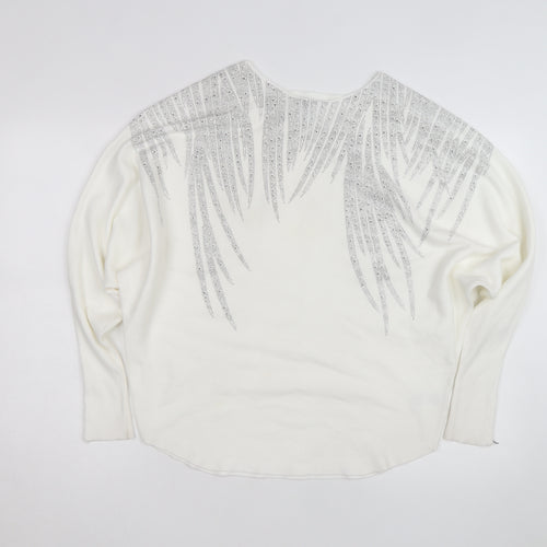 Blue Vanilla Women White L/XL Embellished Batwing Jumper