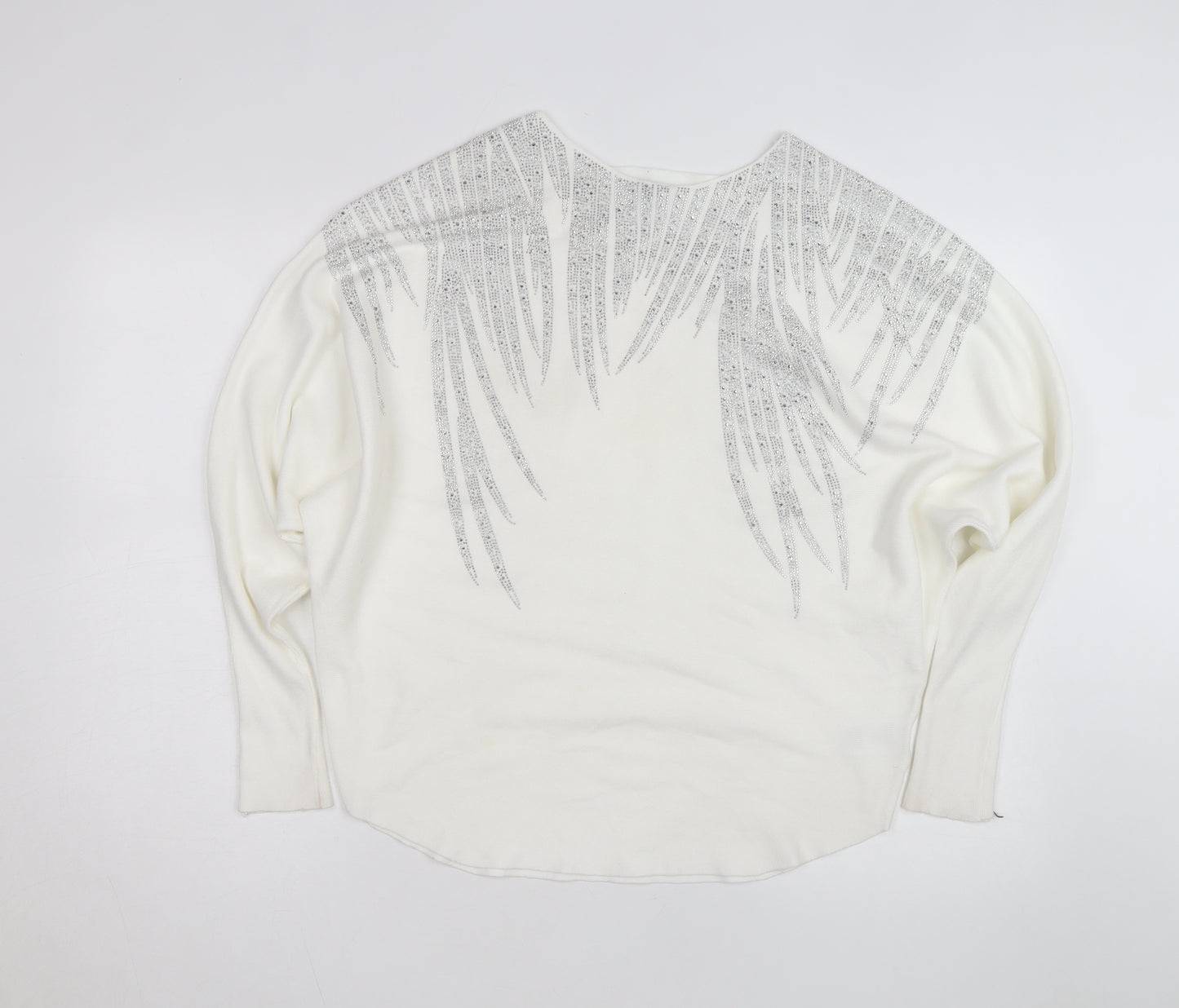 Blue Vanilla Women White L/XL Embellished Batwing Jumper