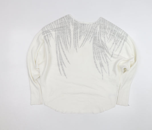 Blue Vanilla Women White L/XL Embellished Batwing Jumper