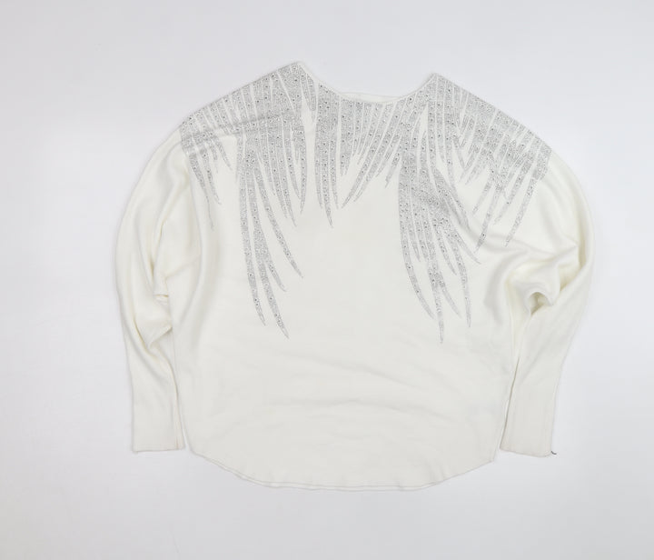 Blue Vanilla Women White L/XL Embellished Batwing Jumper