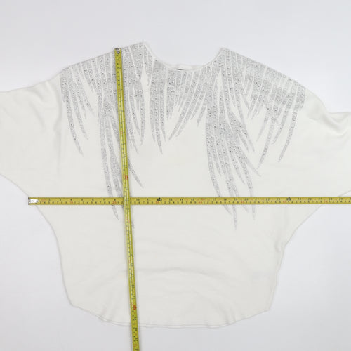 Blue Vanilla Women White L/XL Embellished Batwing Jumper