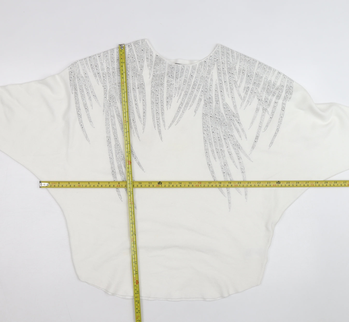 Blue Vanilla Women White L/XL Embellished Batwing Jumper
