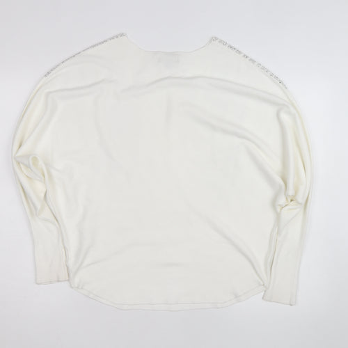 Blue Vanilla Women White L/XL Embellished Batwing Jumper