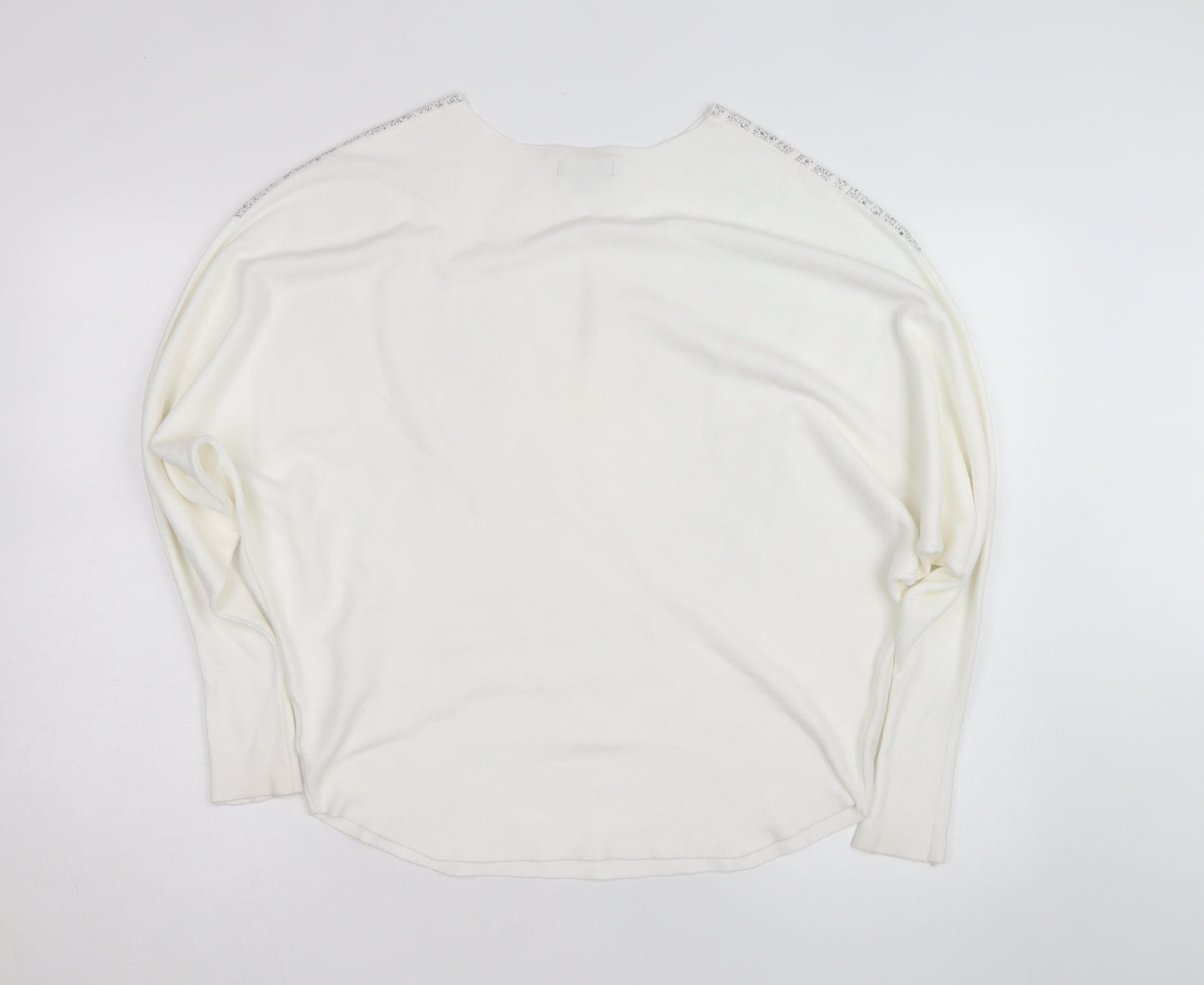 Blue Vanilla Women White L/XL Embellished Batwing Jumper