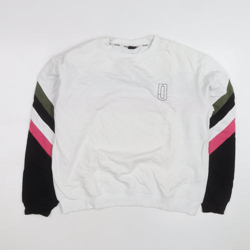 Jaggad Men’s White Striped Pullover Sweatshirt Small Regular Fit