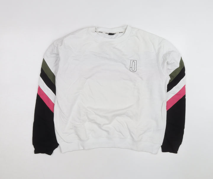 Jaggad Men’s White Striped Pullover Sweatshirt Small Regular Fit