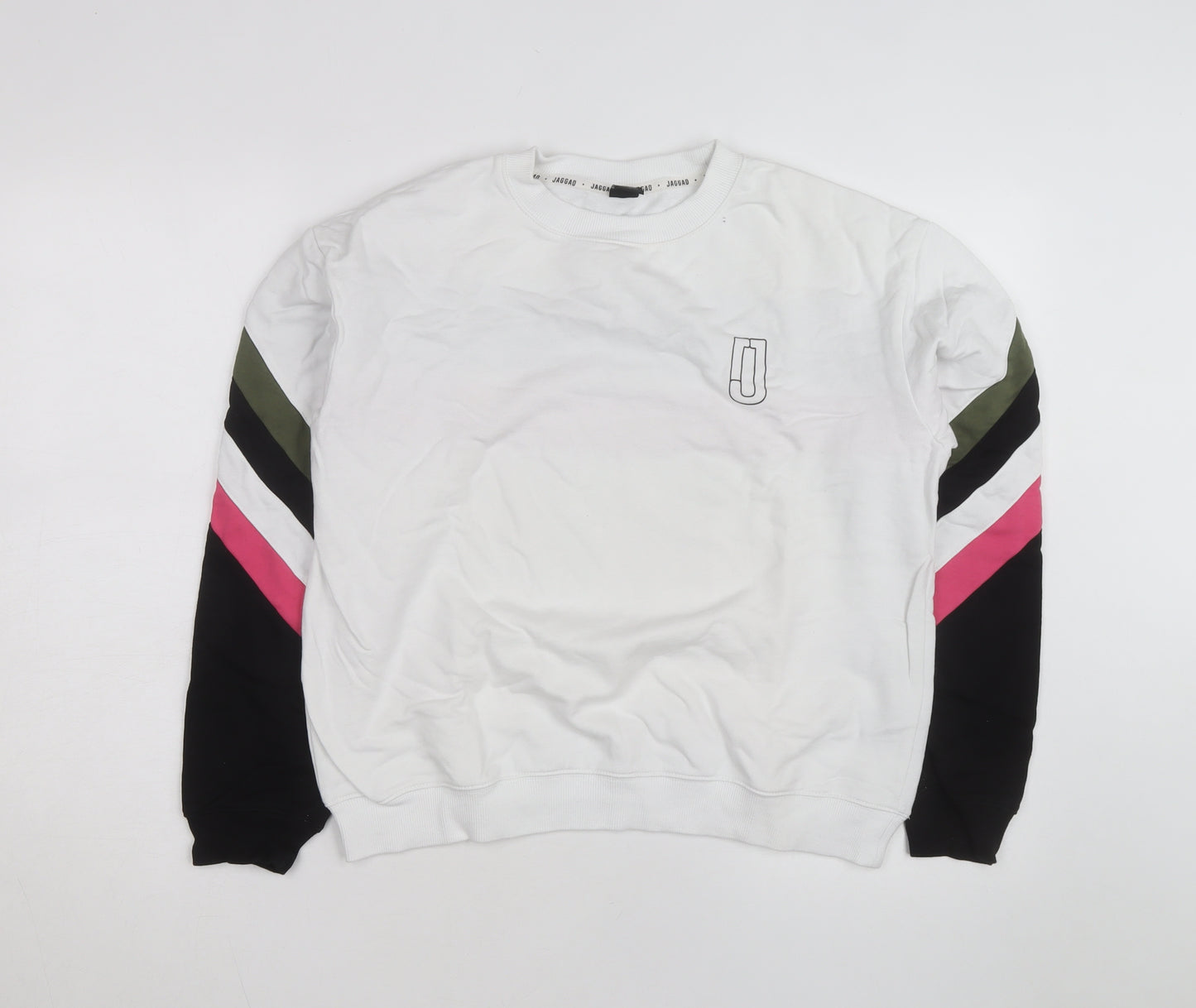 Jaggad Men’s White Striped Pullover Sweatshirt Small Regular Fit