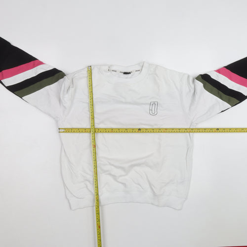 Jaggad Men’s White Striped Pullover Sweatshirt Small Regular Fit