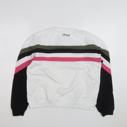 Jaggad Men’s White Striped Pullover Sweatshirt Small Regular Fit