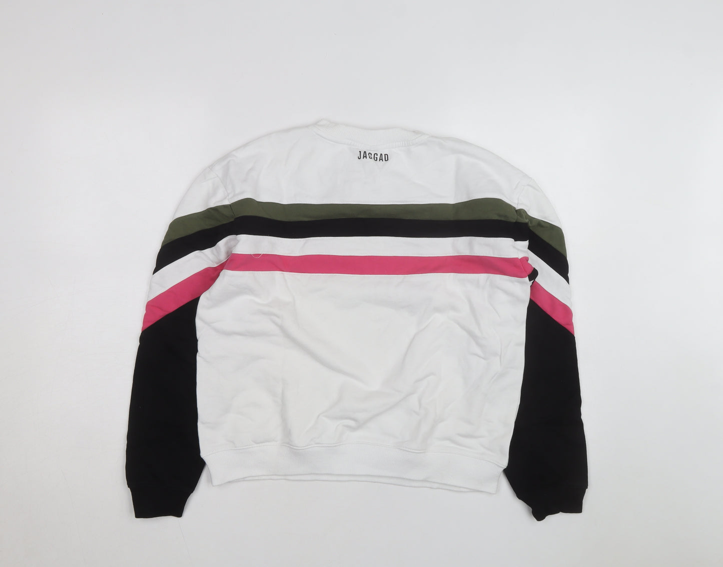 Jaggad Men’s White Striped Pullover Sweatshirt Small Regular Fit