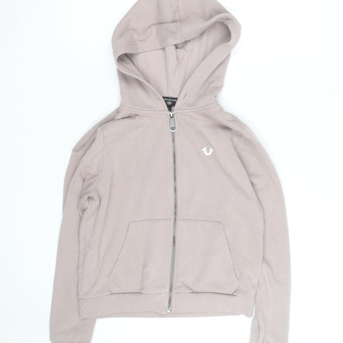 True Religion Women Beige Full Zip Hoodie Size S Cotton Fleece Logo