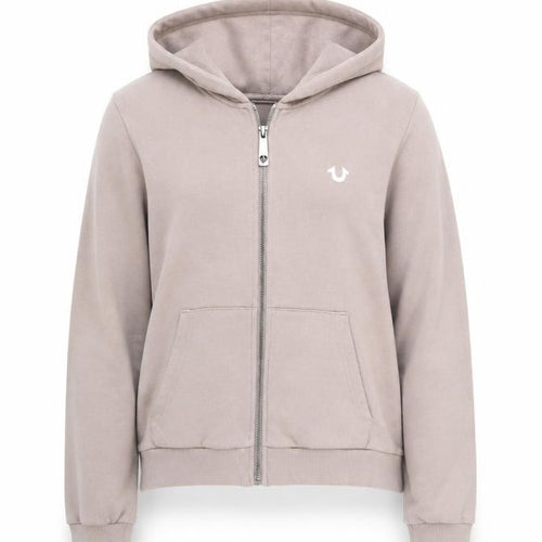 True Religion Women Beige Full Zip Hoodie Size S Cotton Fleece Logo