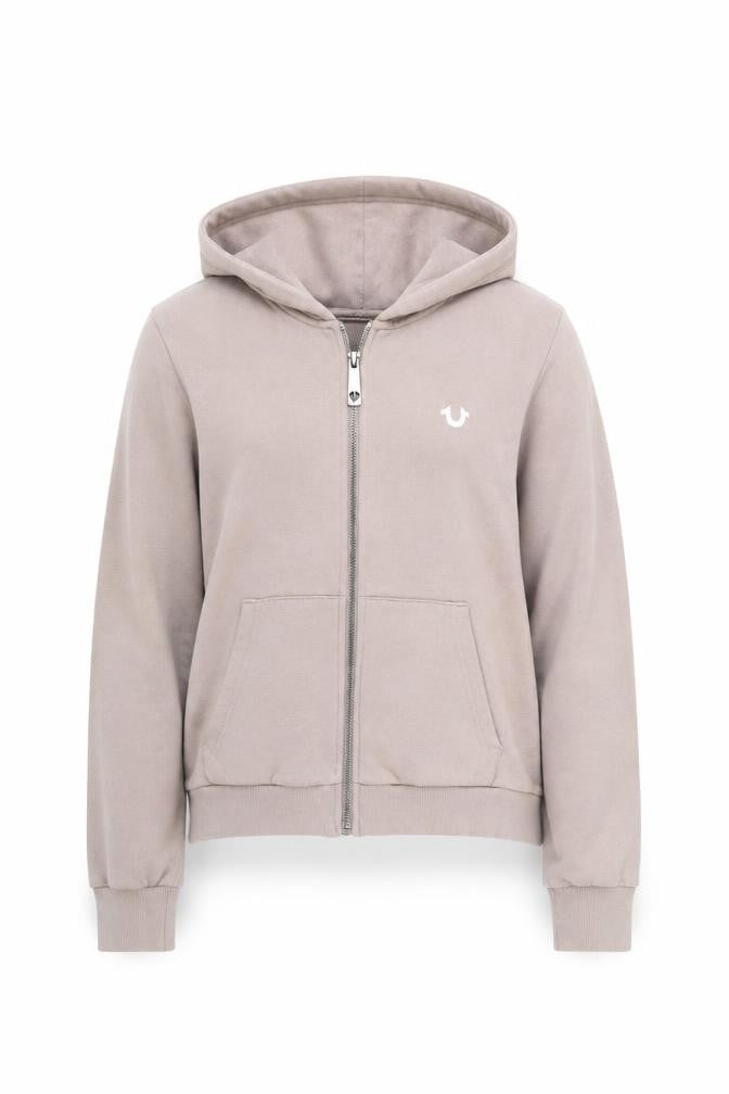 True Religion Women Beige Full Zip Hoodie Size S Cotton Fleece Logo