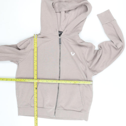 True Religion Women Beige Full Zip Hoodie Size S Cotton Fleece Logo