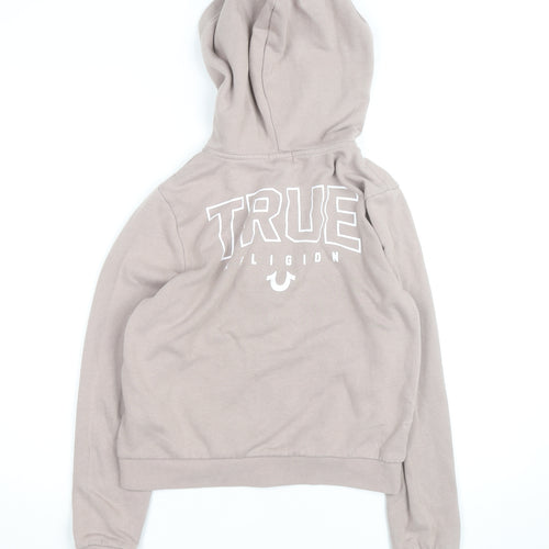 True Religion Women Beige Full Zip Hoodie Size S Cotton Fleece Logo