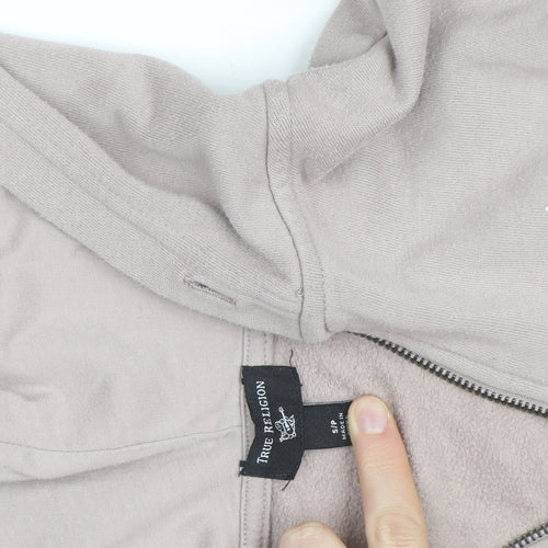 True Religion Women Beige Full Zip Hoodie Size S Cotton Fleece Logo