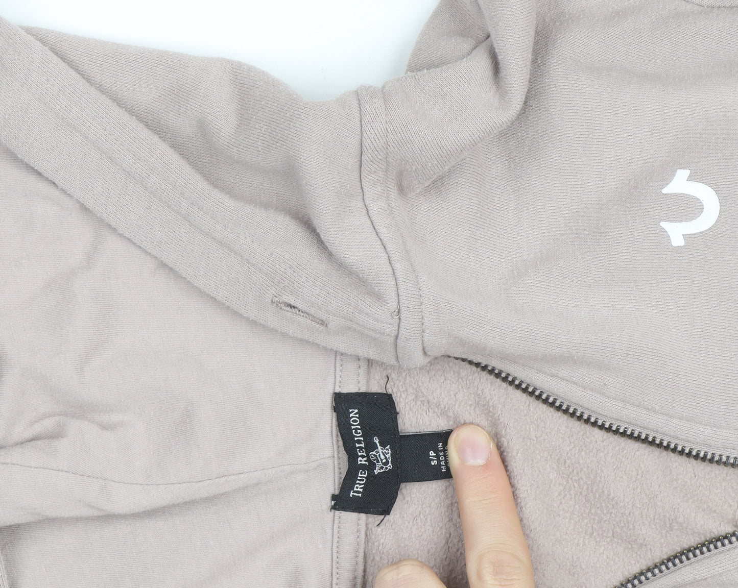 True Religion Women Beige Full Zip Hoodie Size S Cotton Fleece Logo