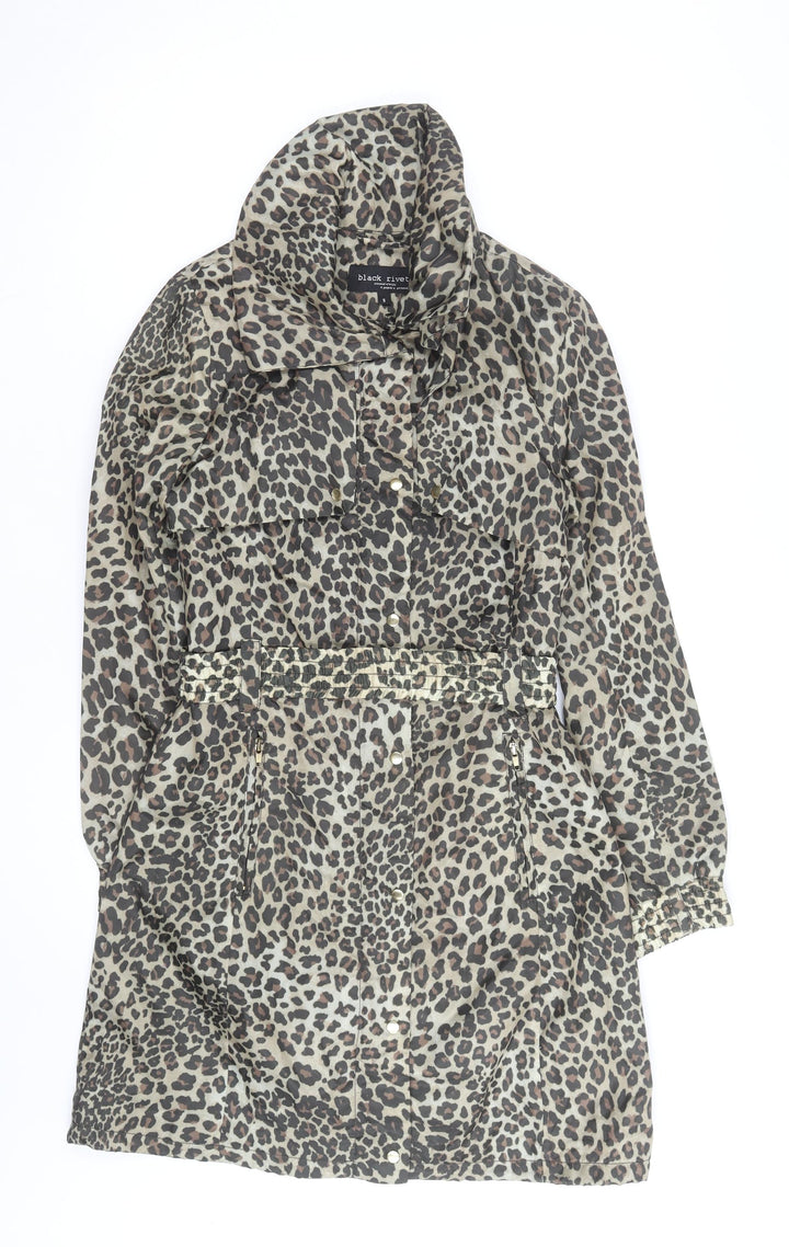 Black Rivet Women’s Brown Leopard Print Belted Rain Coat Size S