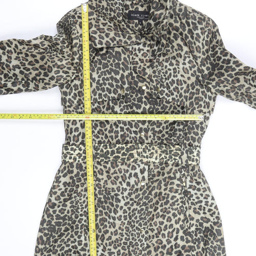 Black Rivet Women’s Brown Leopard Print Belted Rain Coat Size S