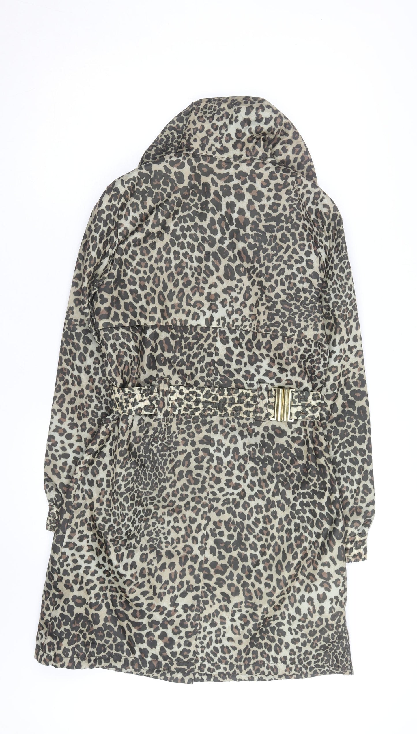 Black Rivet Women’s Brown Leopard Print Belted Rain Coat Size S