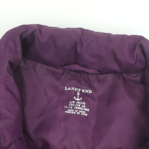 Lands' End Teens Purple Puffer Waistcoat Size 14 Polyester Zip