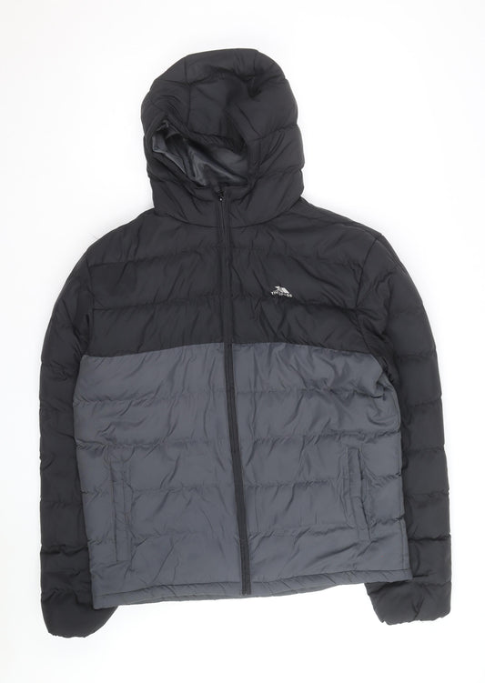 Trespass Men's Grey Hooded Puffer Jacket Size M Water Resistant