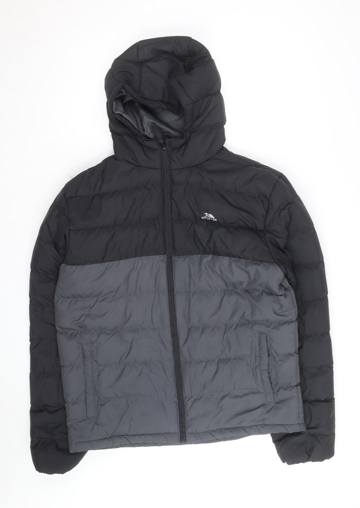 Trespass Men's Grey Hooded Puffer Jacket Size M Water Resistant