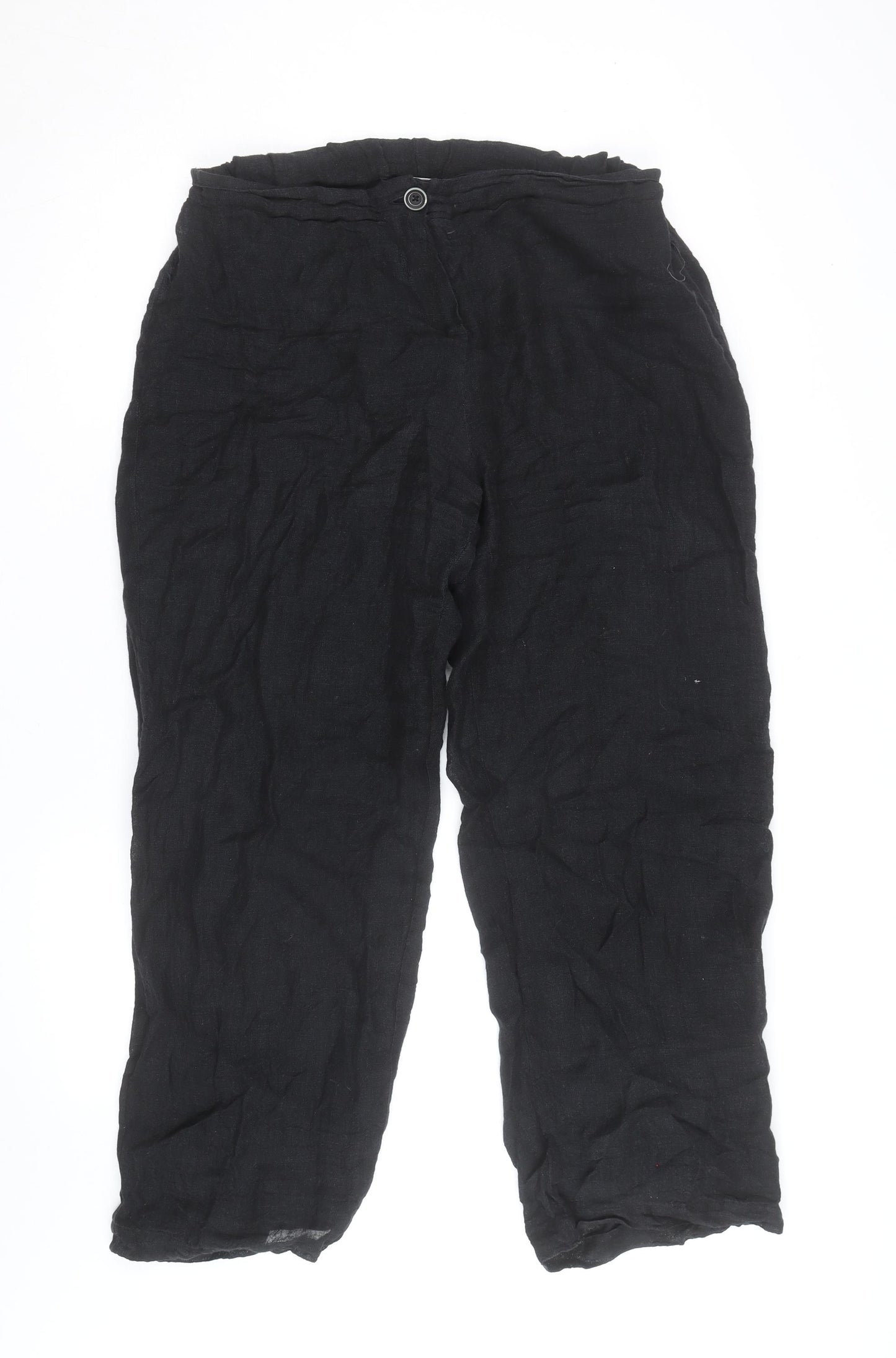 Crea Concept Women's Black Linen Straight Trousers Size 16